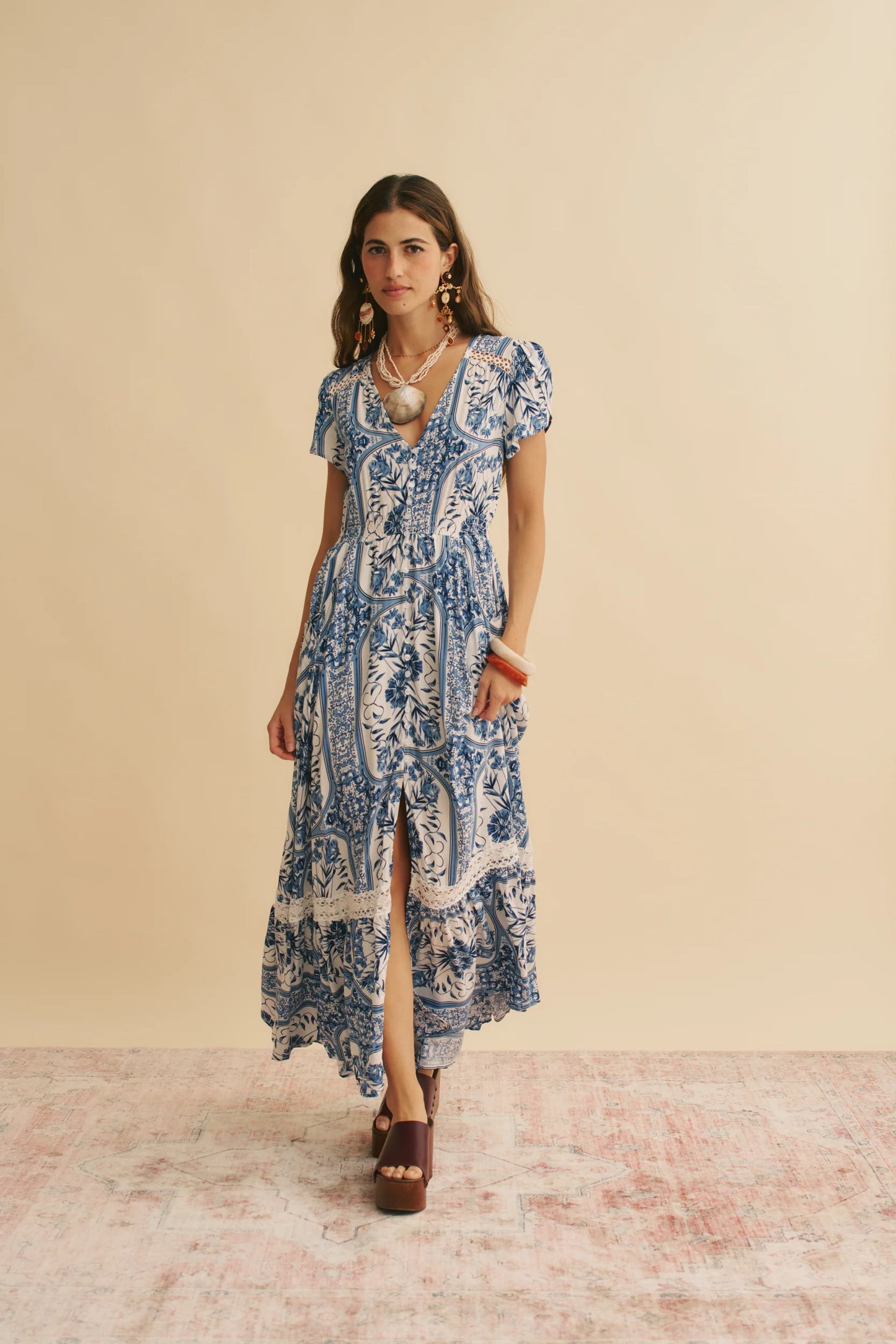 Denim Dreams Print  Carmen Maxi Dress