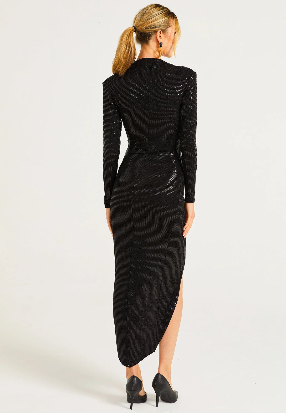 Flame Sequin Faux Wrap Midi Dress