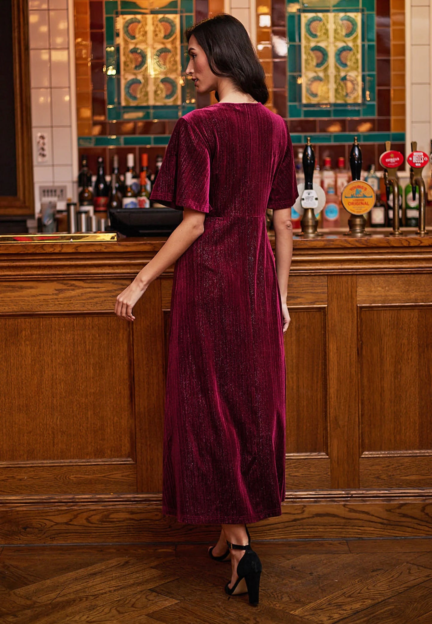 Dover Midi Velvet Dress in Burgundy Shimmer