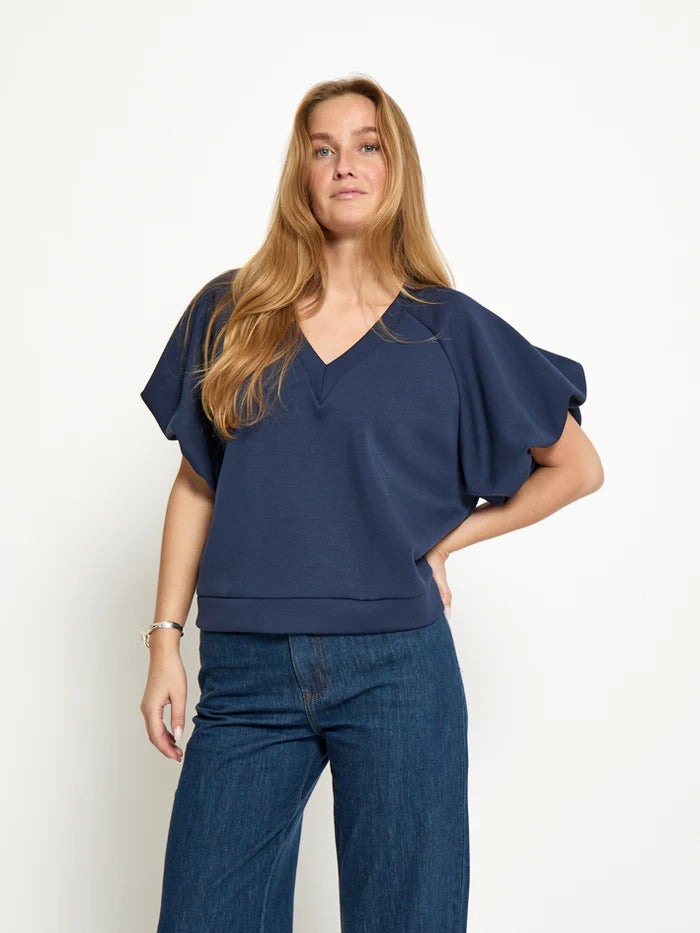 Minnie Ballon Sleeve Blouse (Navy)
