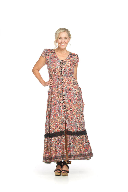 Floral Short Sleeve Maxi Dress with Lace Inset