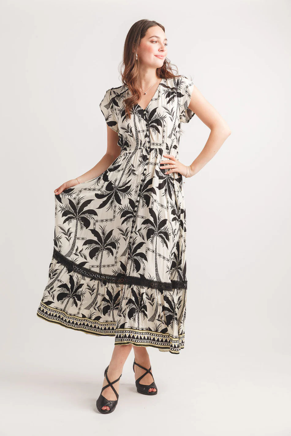 Tropical Short Sleeve Maxi Dress