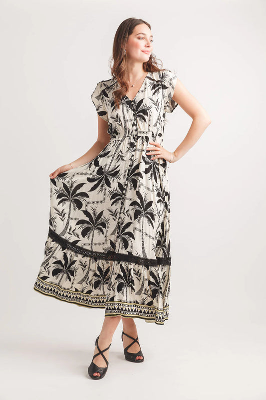 Tropical Short Sleeve Maxi Dress