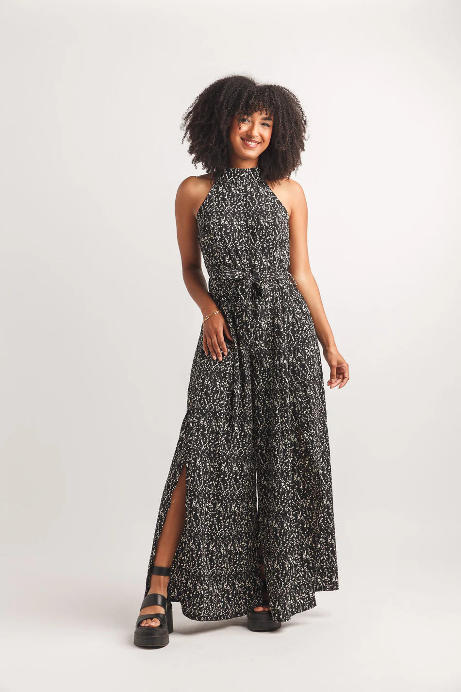Spotted Printed Halter Neck Jumpsuit