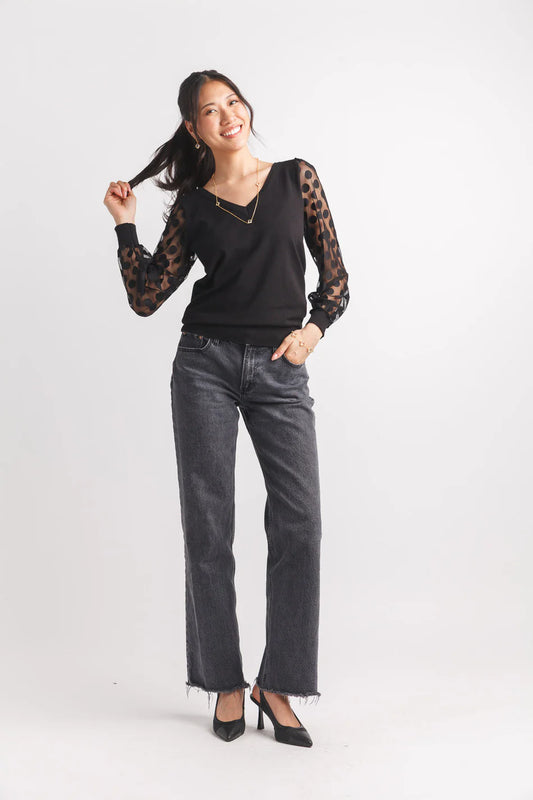 V Neck Sweater With Polka Dot