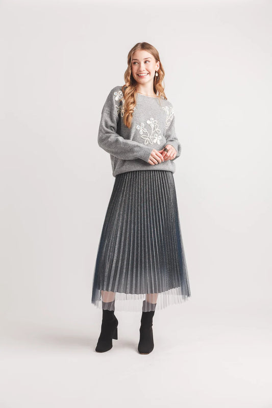 Metallic Pleated Skirt With Elastic Waist