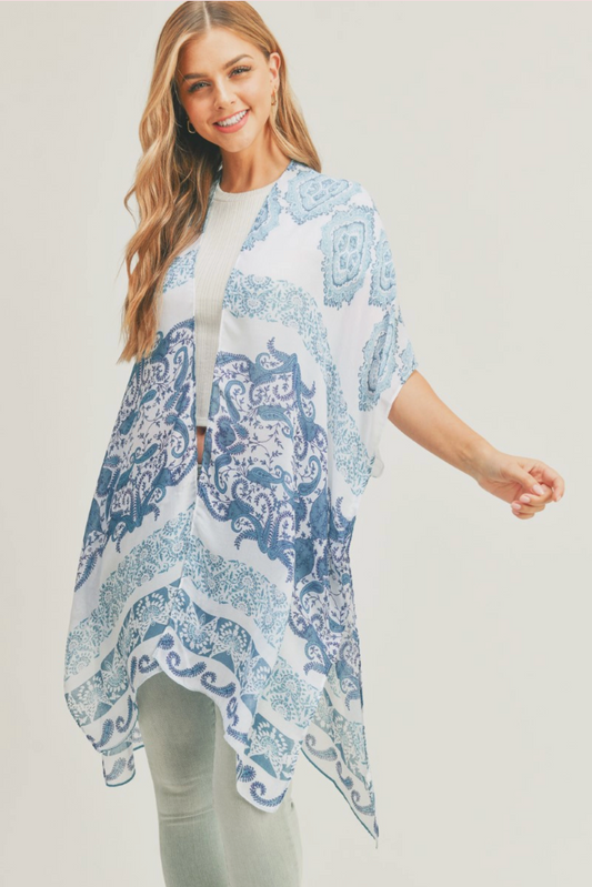 Abstract Paisley Flower Print Kimono