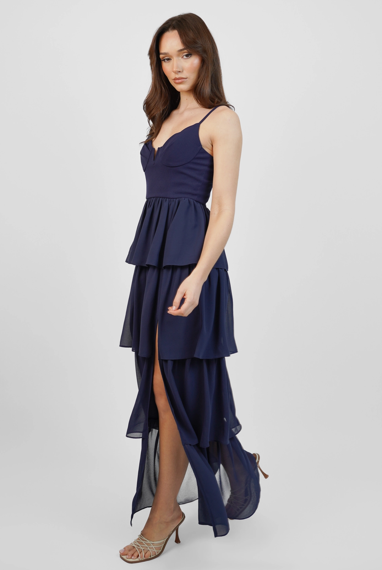 Navy Chiffon Tiered Maxi Dress