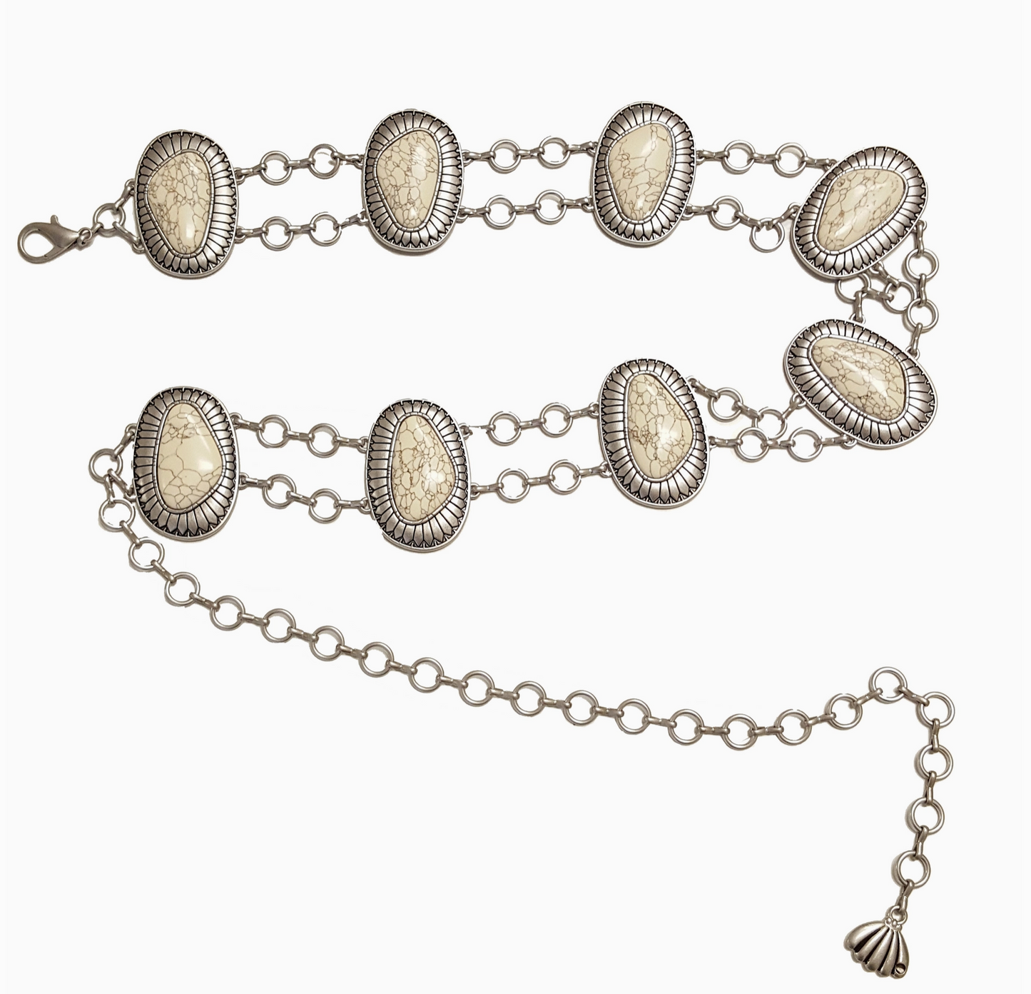 Silver Western Concho Double-Chain Belt with Stones