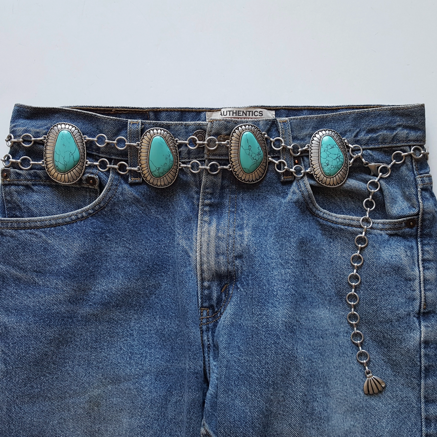 Silver Western Concho Double-Chain Belt with Stones
