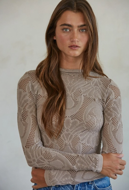 Knit Seamless Jacquard Mock Neck Long Sleeve Top