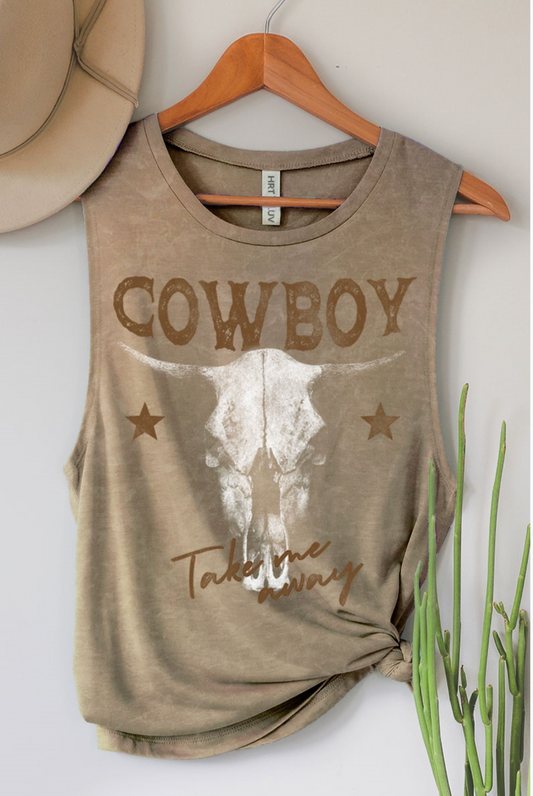 Cowboy Take Me Away Wild Mineral Graphic Tank Top