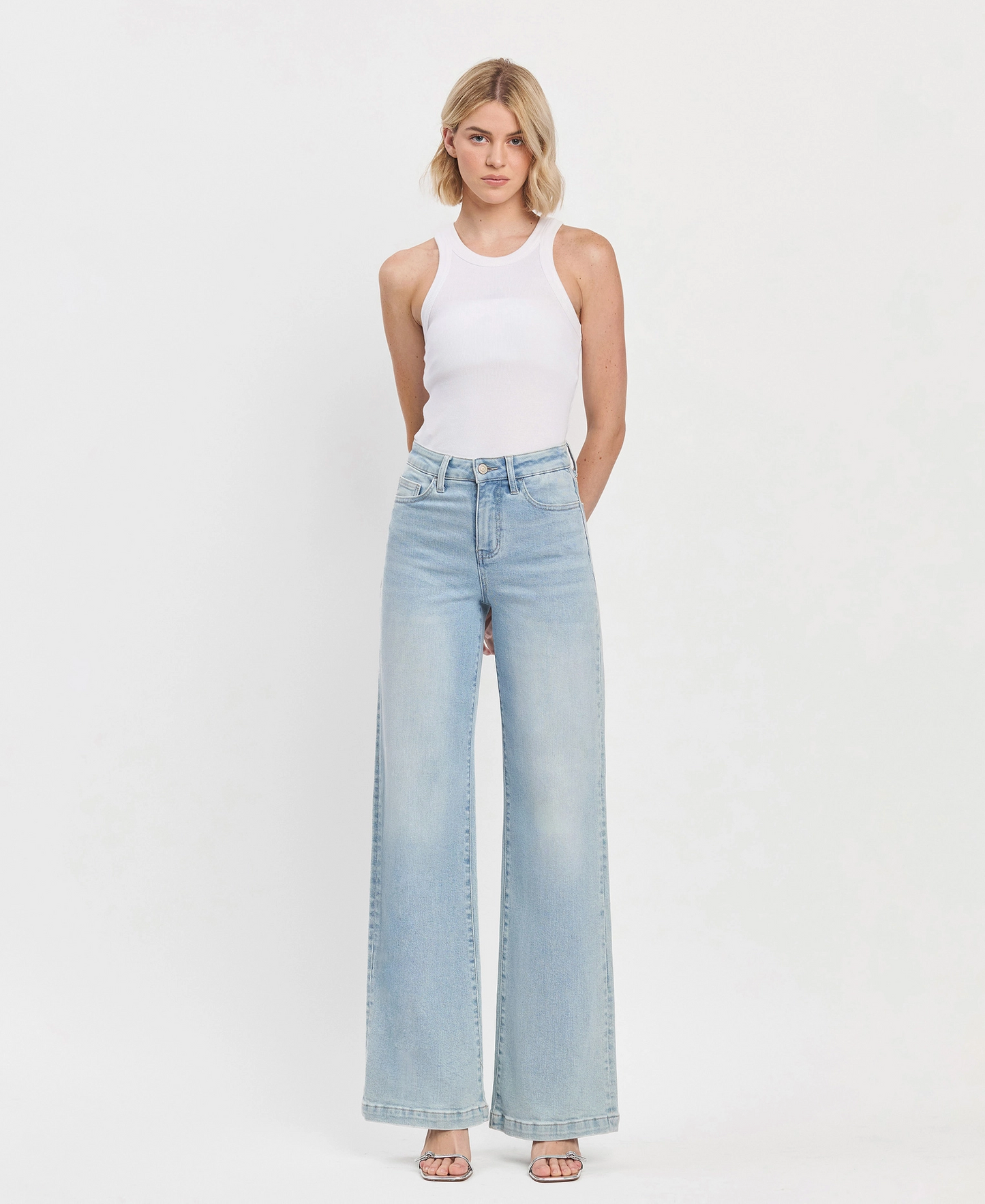 High Rise Full Length Wide Leg Jeans (Optimistic)