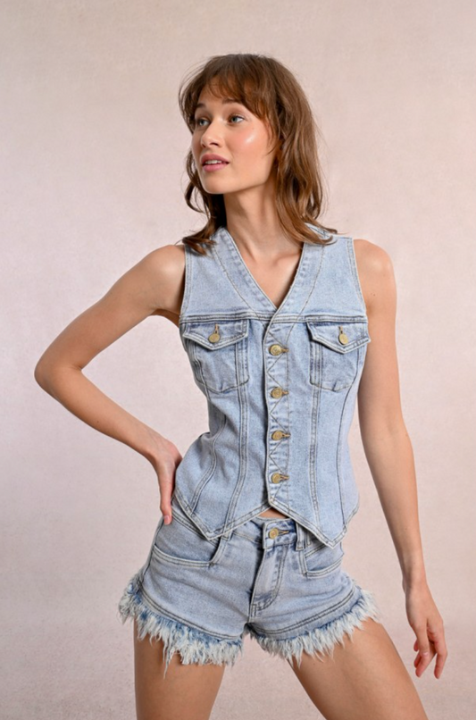 Fitted Sleevless Denim Jacket
