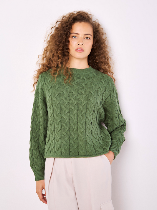 Cotton Blend Cable Knit Sweater