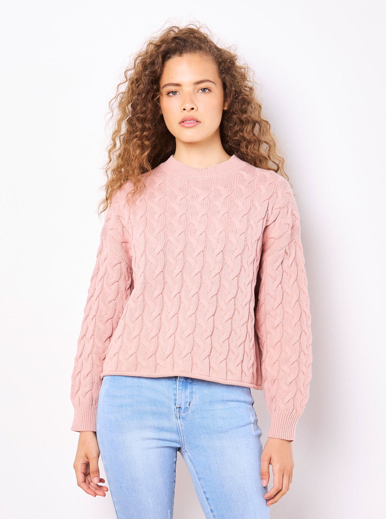 Cotton Blend Cable Knit Sweater