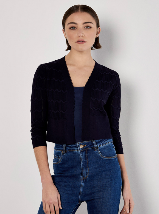 Pointelle Chevron Knit Shrug (Navy)