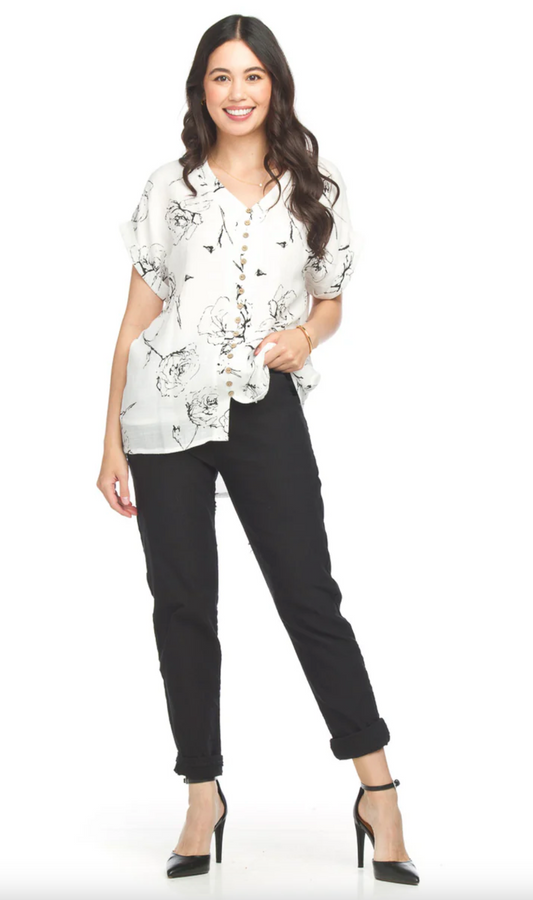 Short Sleeve Crinkle Floral Button