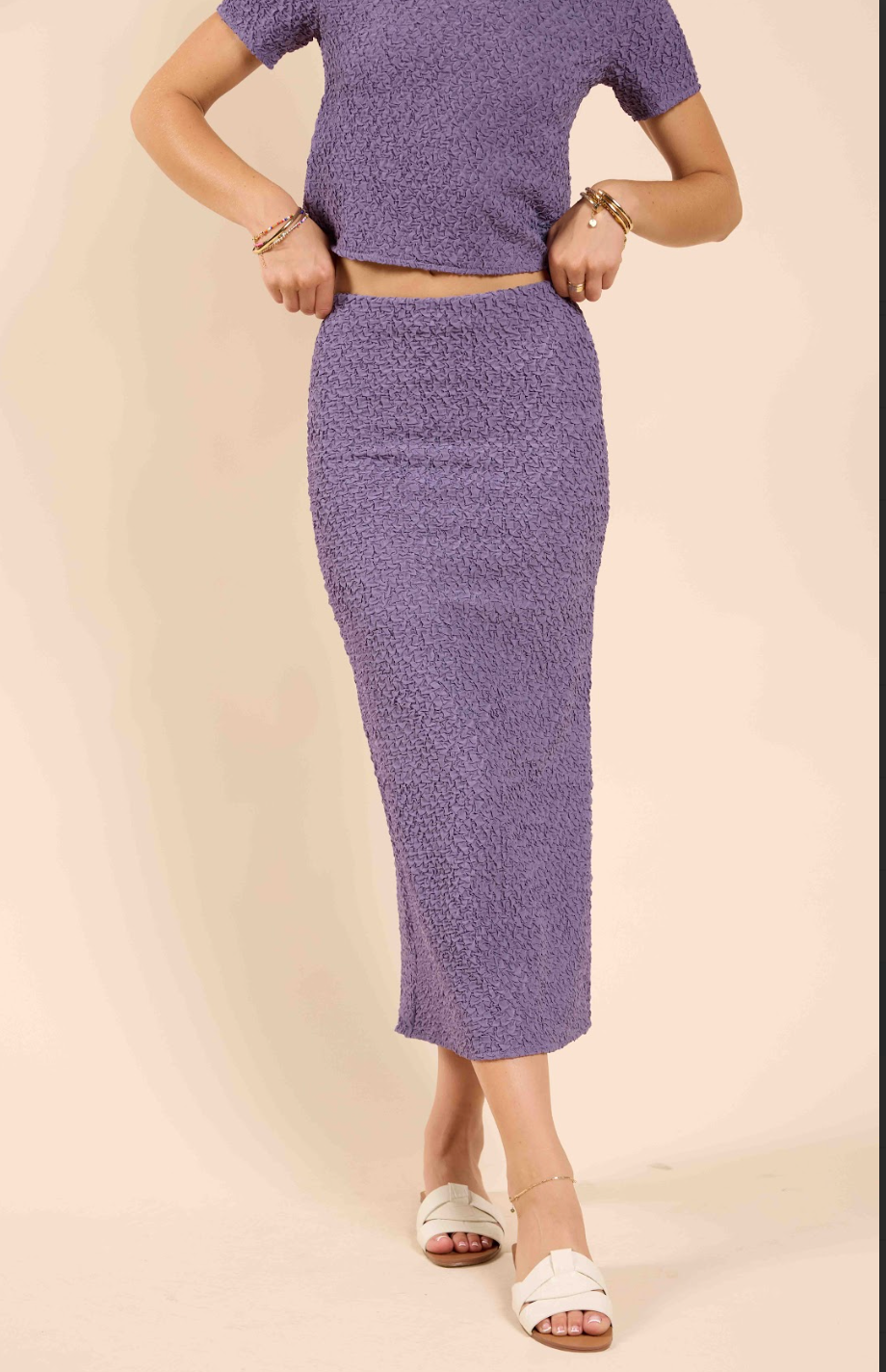 A Vision Textured Midi Skirt (Purple)