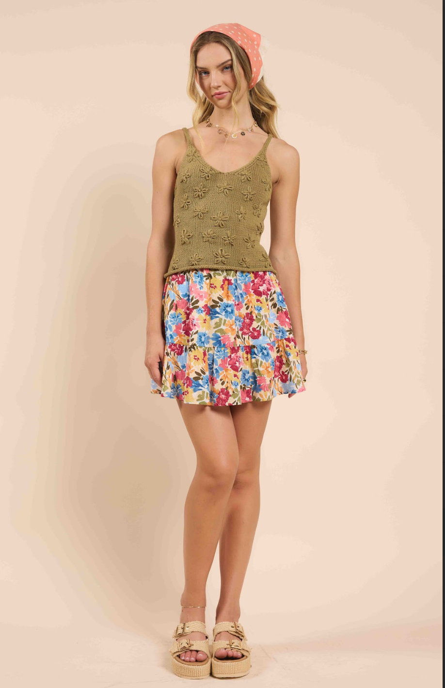 Dixie Flower Embroidery Knit Tank (Dark Sage)