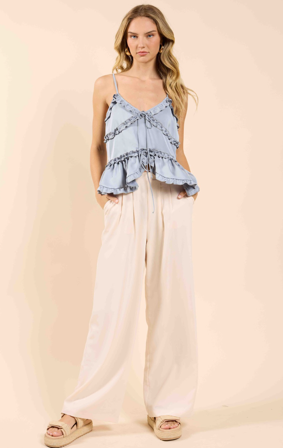 El Sol Ruffle Tank Top (Dusty Blue)