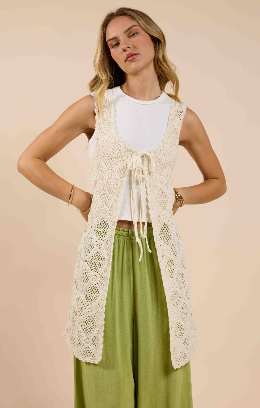 Fell For You Crochet Front tie Cardigan