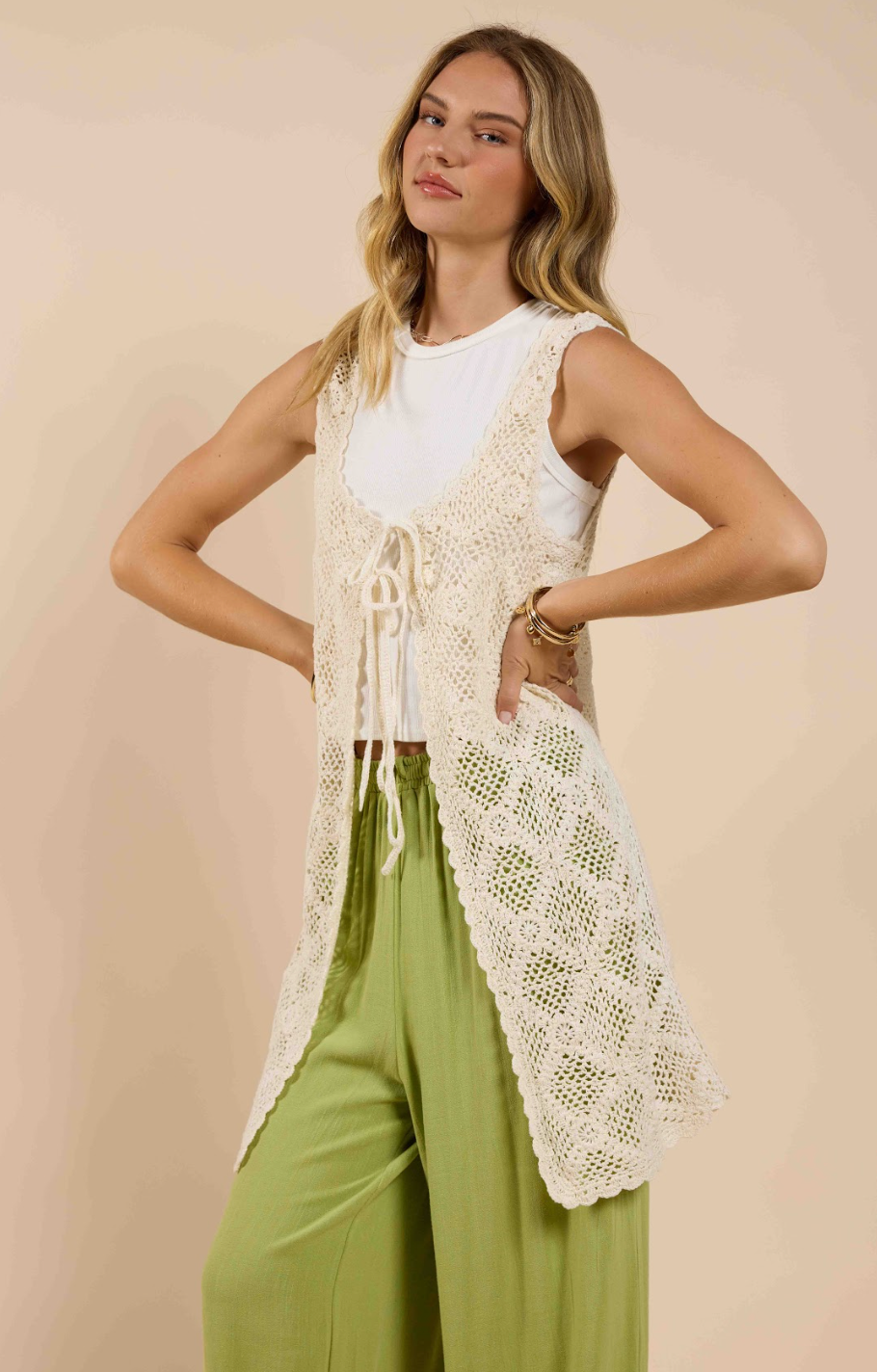 Fell For You Crochet Front tie Cardigan