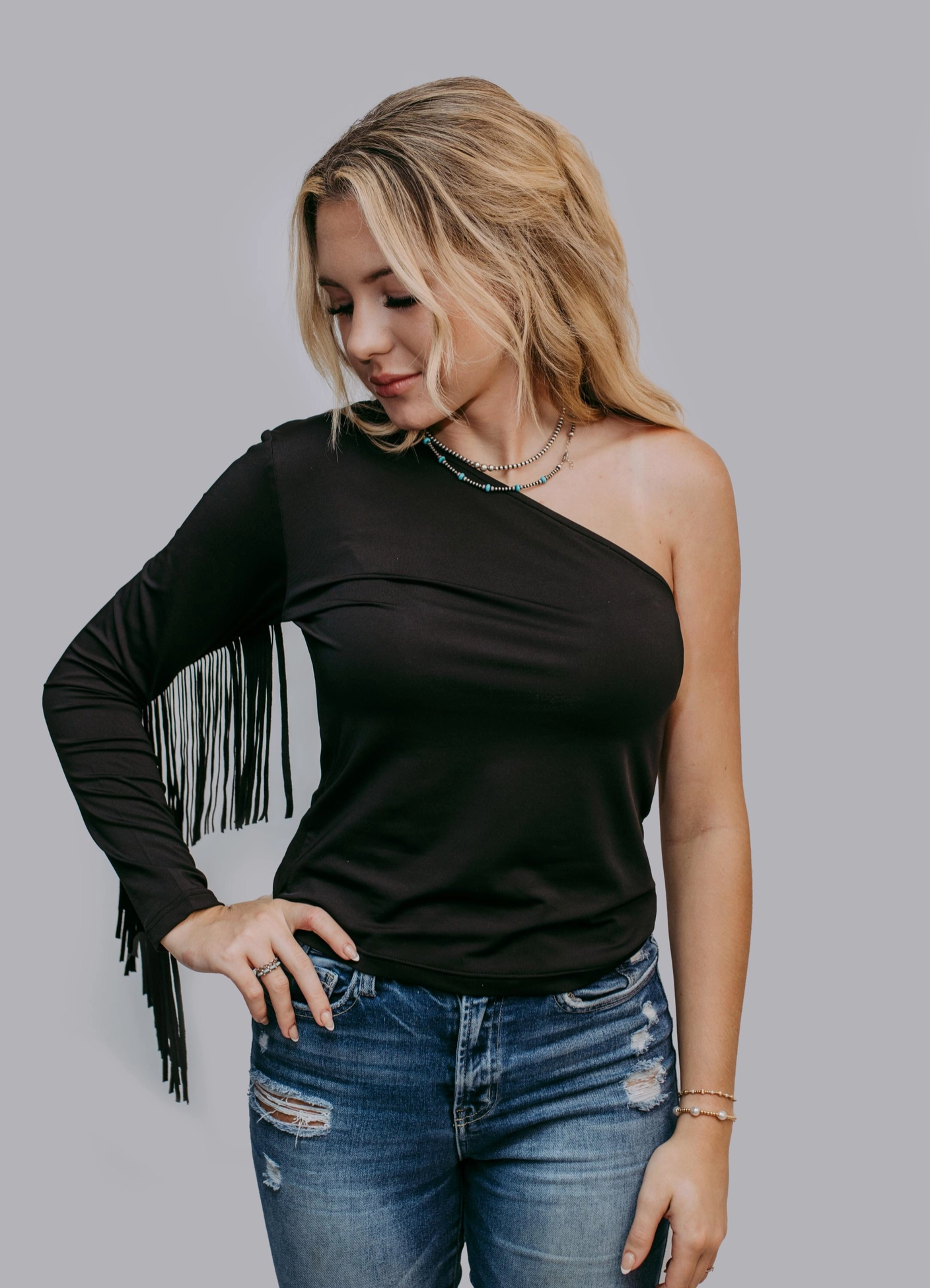 One ShoulderFringe Top