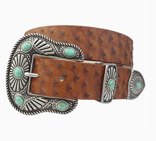 Navajo-Inspired Buckle with Ostrich Belt