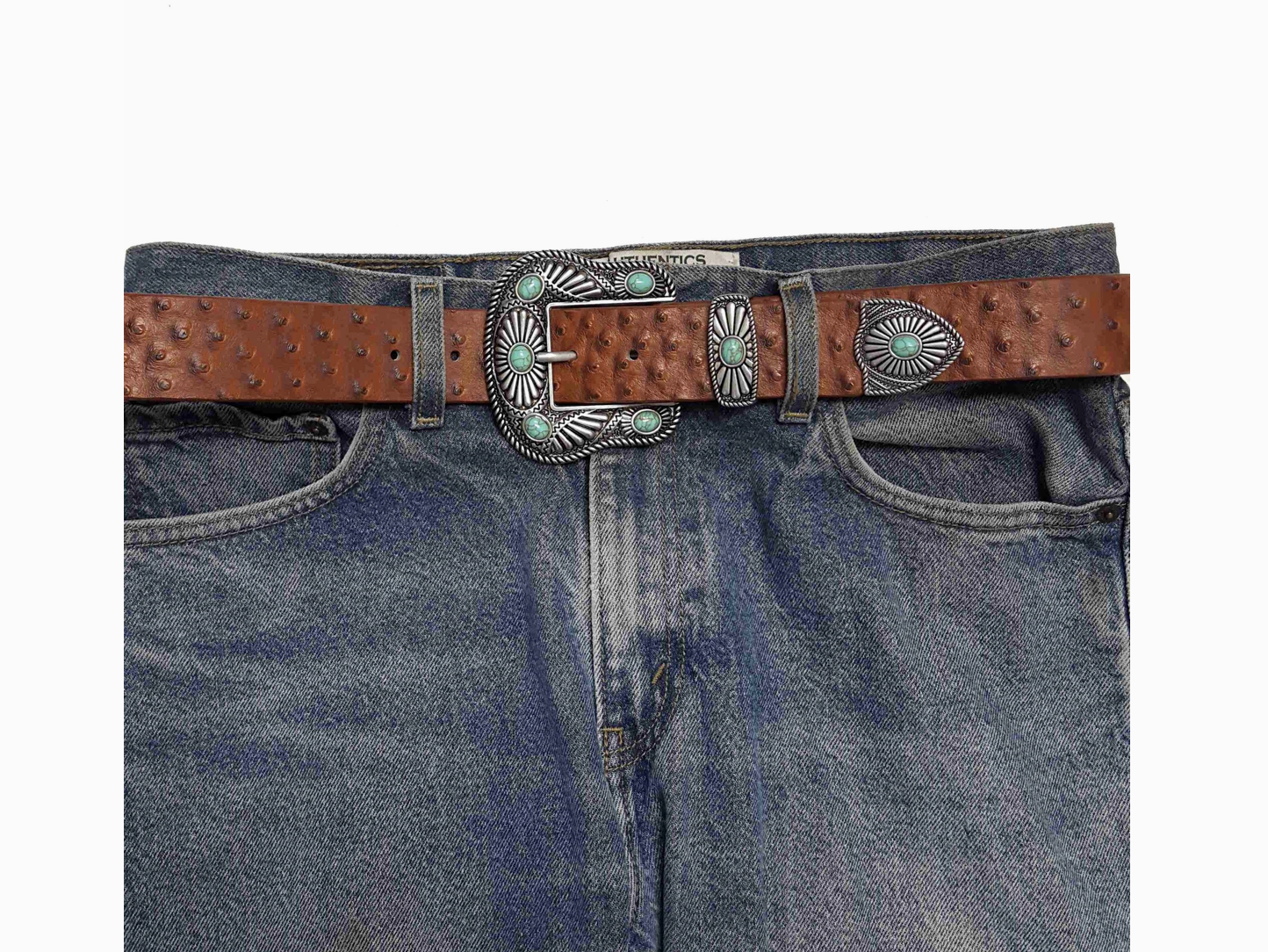 Navajo-Inspired Buckle with Ostrich Belt