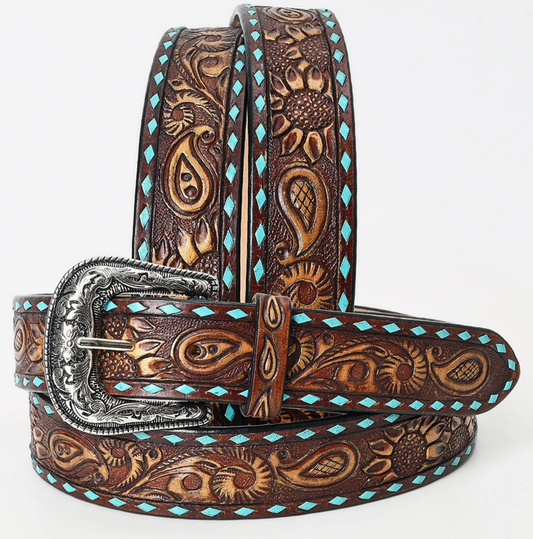 Unisex  Hand-Tooled Genuine Leather Belt