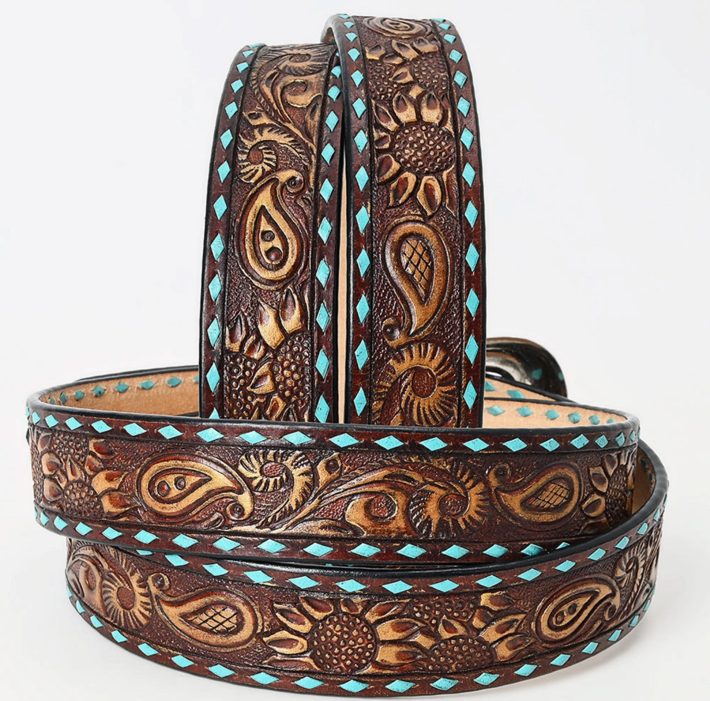 Unisex  Hand-Tooled Genuine Leather Belt
