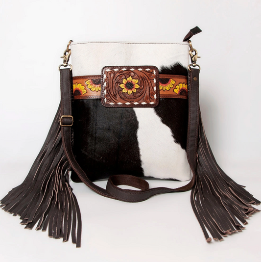 Crossbody Genuine Leather Women Bag Western Bag (Sun Flower)