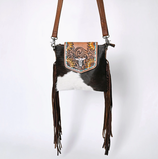 Crossbody Genuine Leather Women Bag Western Bag (White Bull Head)