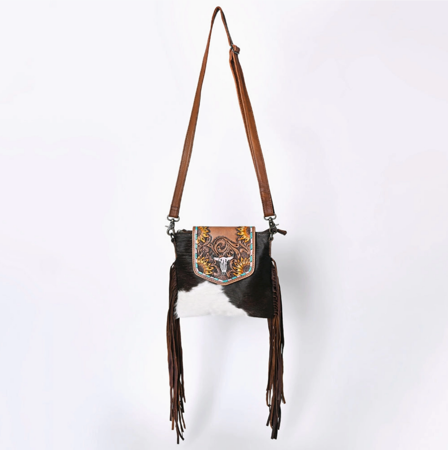 Crossbody Genuine Leather Women Bag Western Bag (White Bull Head)