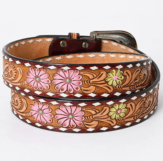 Embossed Floral Leather Belt