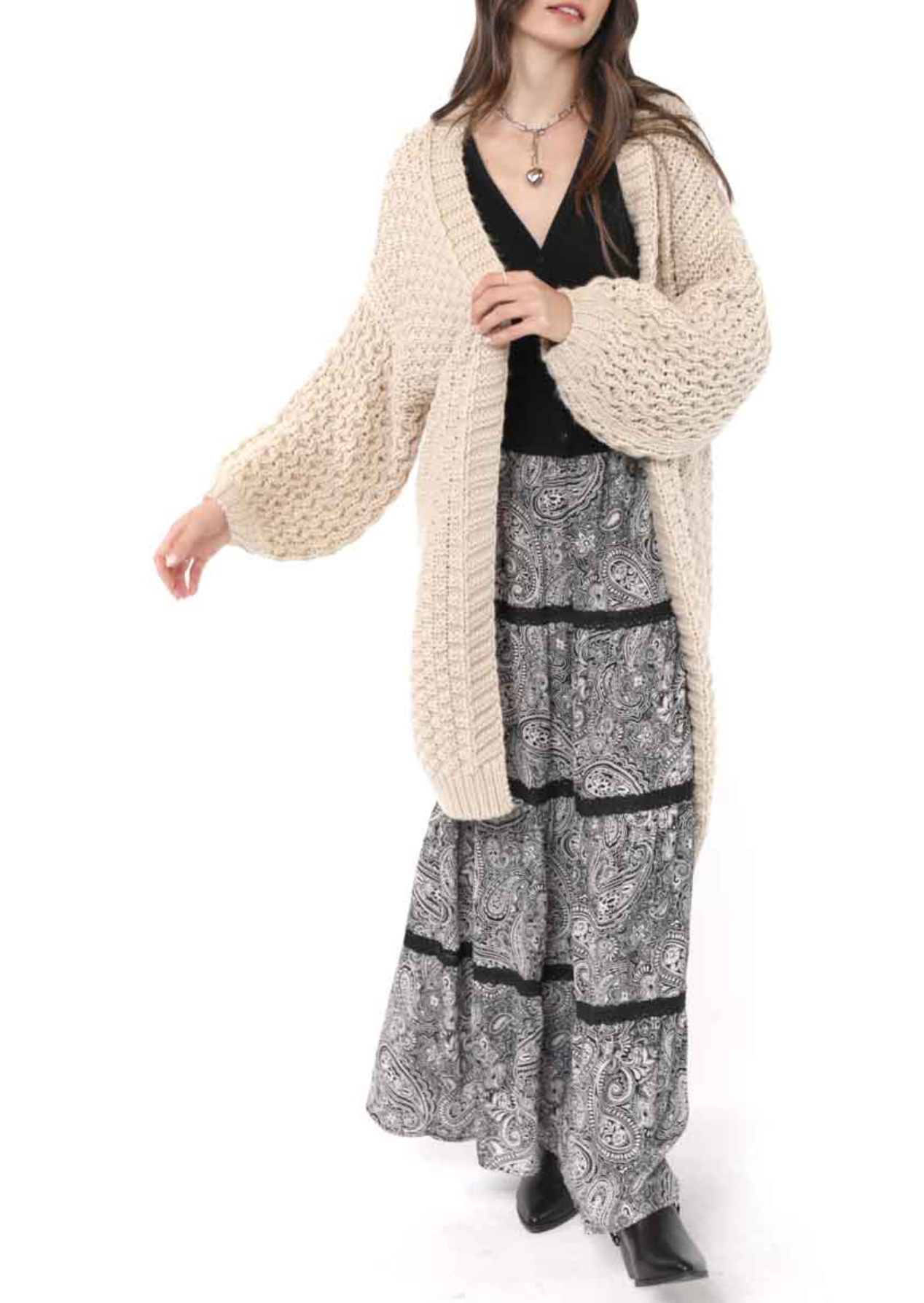 Iggy Hand Knit Chunky Long Open Cardigan