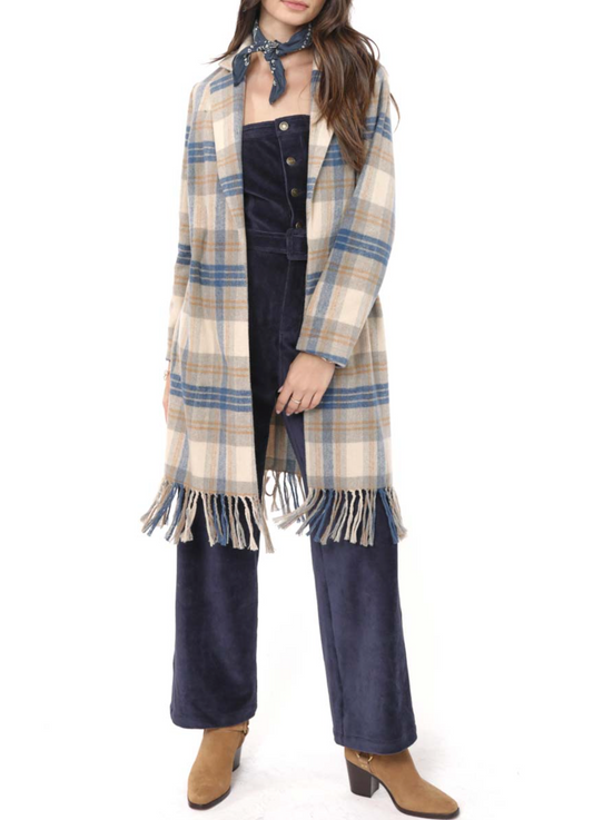 Not So Prim Plaid Coat With Fringe Hem