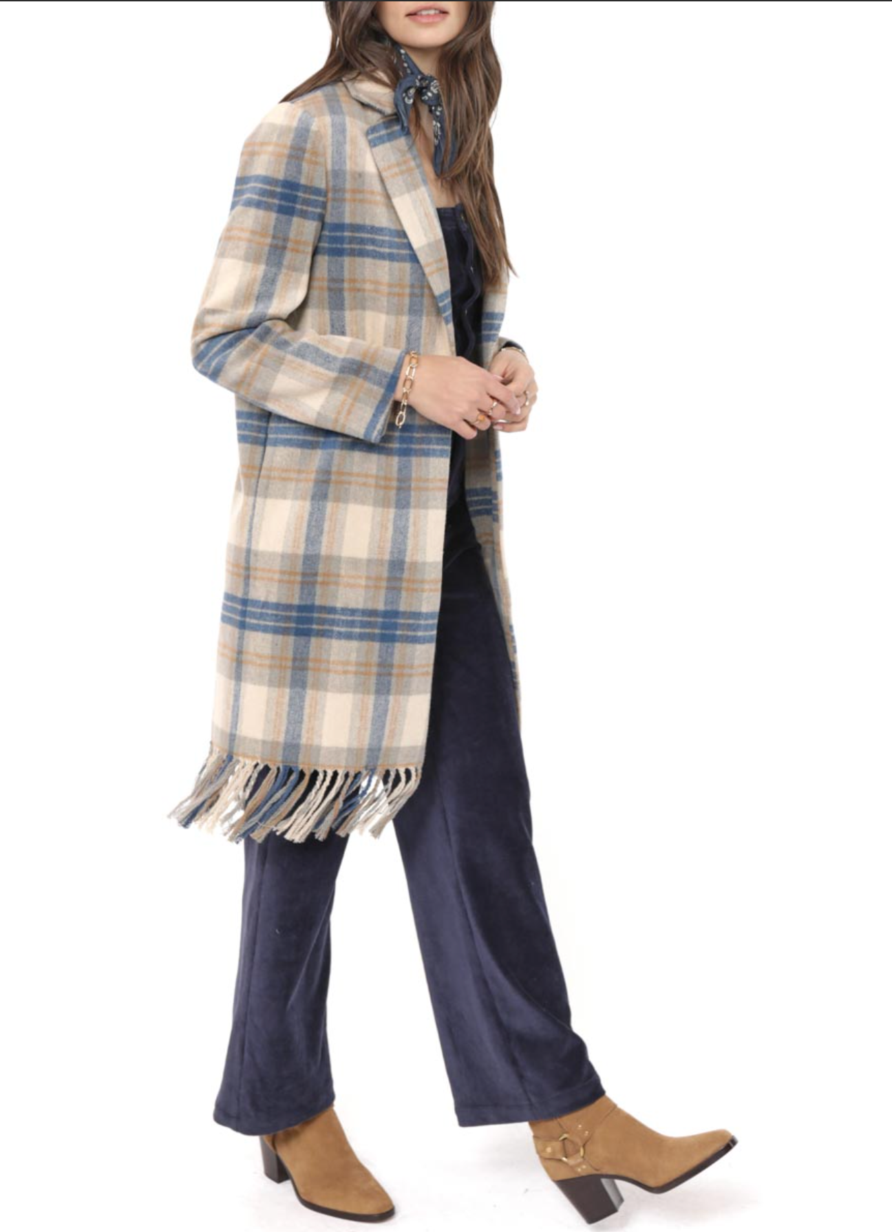 Not So Prim Plaid Coat With Fringe Hem