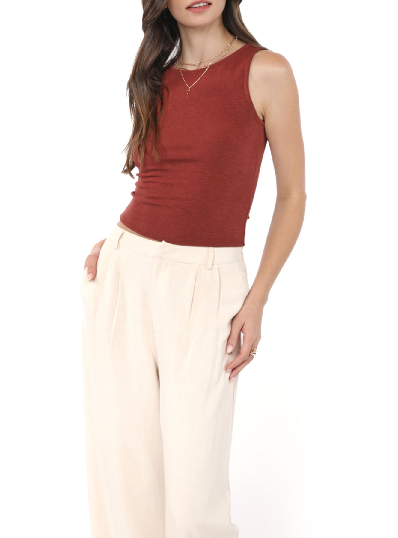 Open Up Sleeveless Top (Marsala)