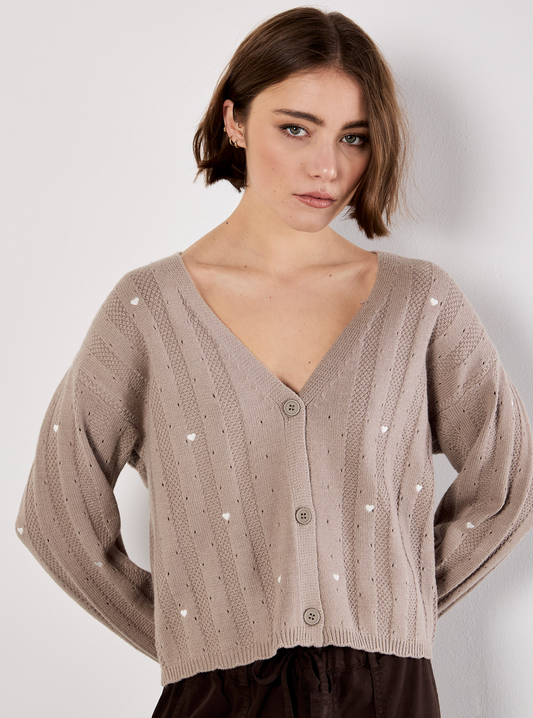 Embroider Hearts Pointele Cardi