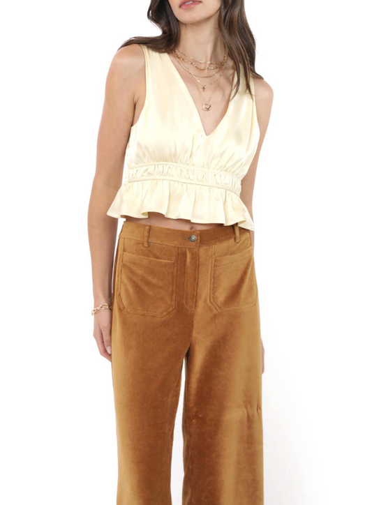 Records V Neck Cropped Peplum Top (Butter)