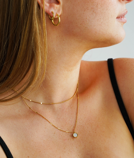 Sara Dual Chain Opal Shell Pendant Necklace