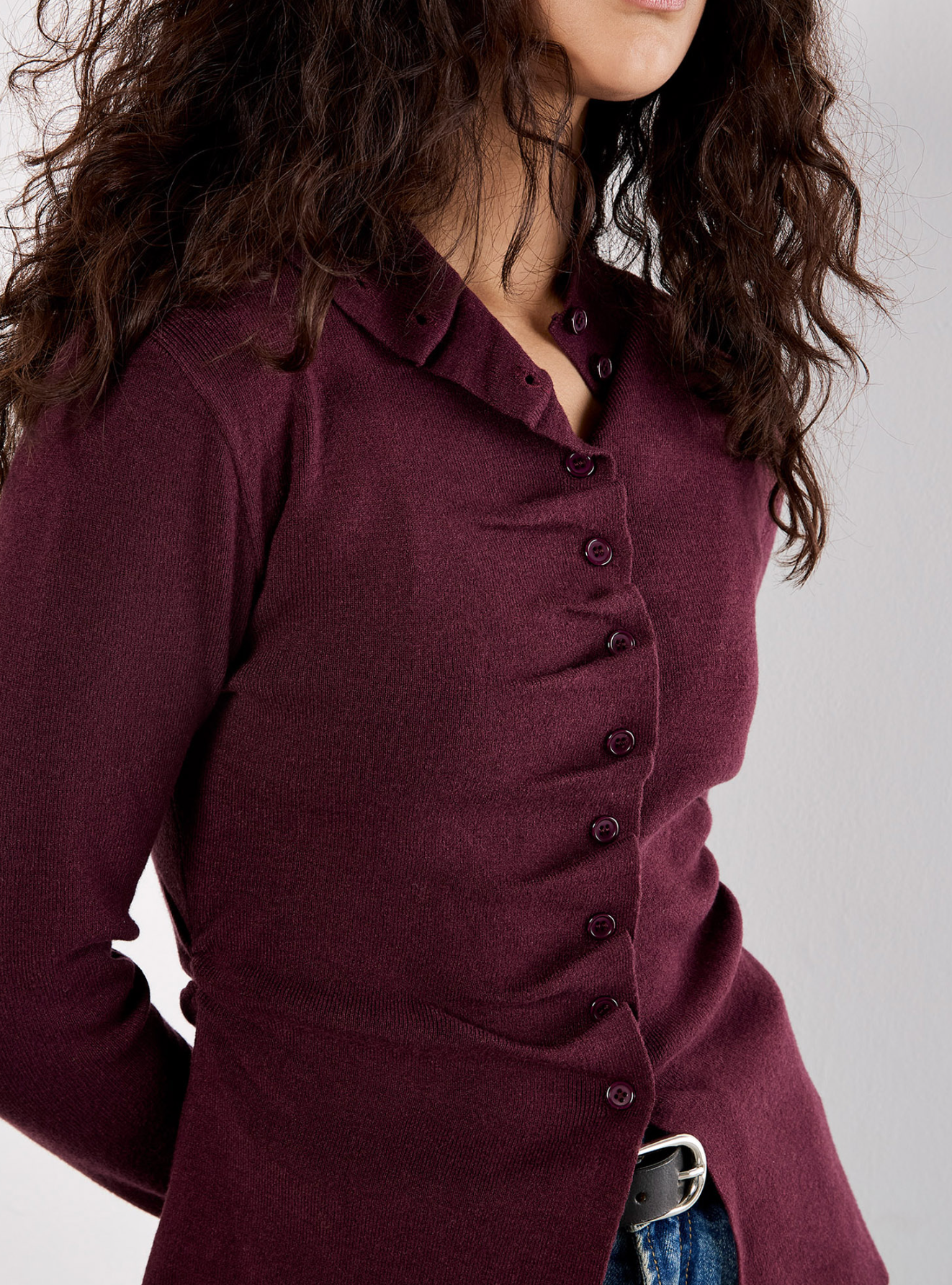 Pleated Button Knit Sweater