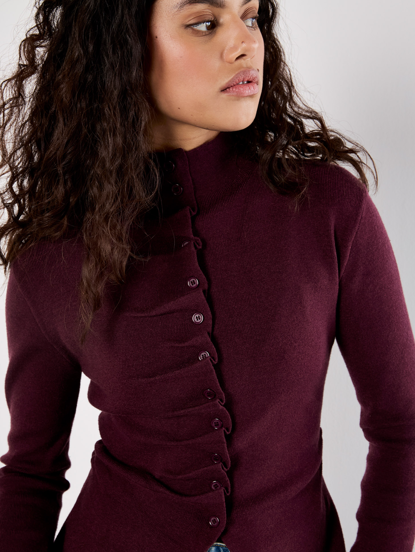Pleated Button Knit Sweater