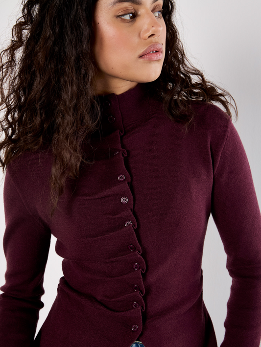 Pleated Button Knit Sweater