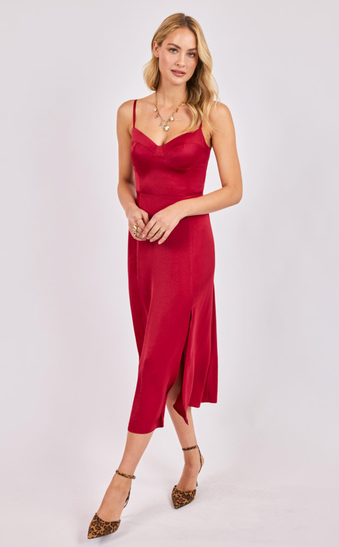 Romy Satin Bustier Bodice Midi Dress