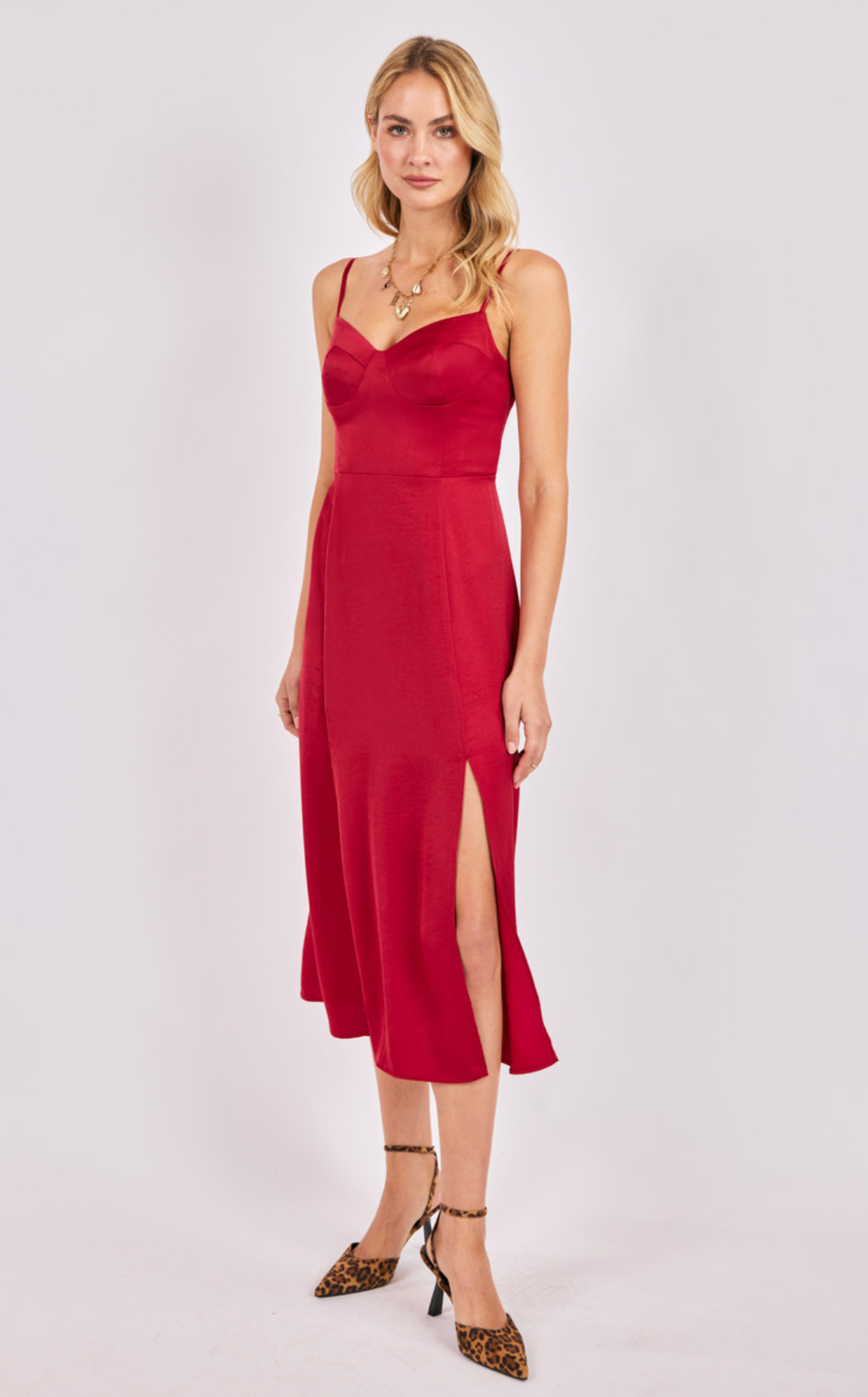 Romy Satin Bustier Bodice Midi Dress