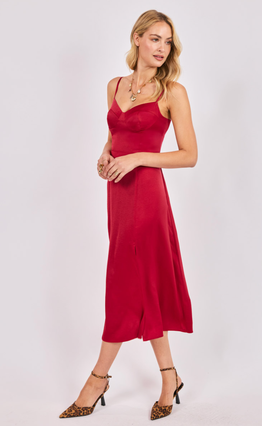 Romy Satin Bustier Bodice Midi Dress