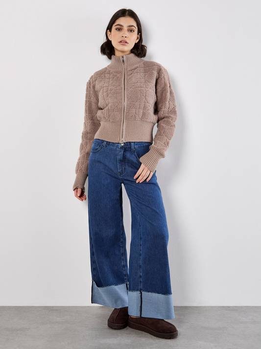 3D Rib Edge Zip cardigan